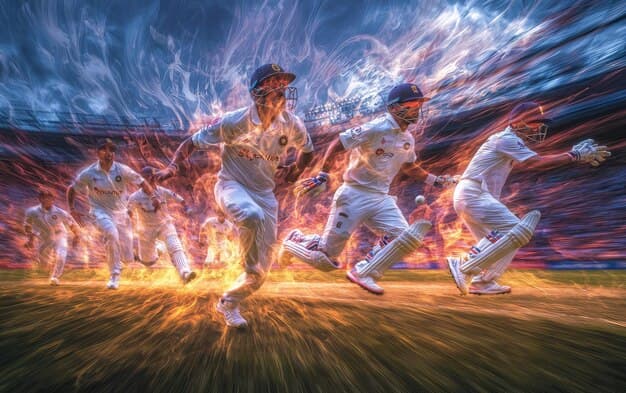 Cricket players in intense match action